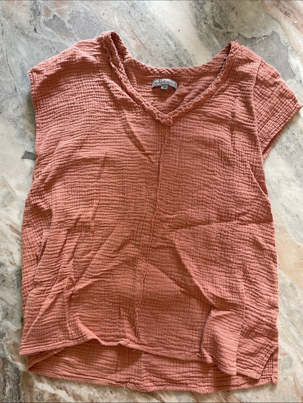 Crinkled V-Neck Tank Top in Coral